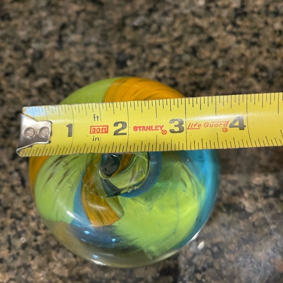 VINTAGE ART GLASS MULTICOLOR Handblown PAPERWEIGHT - AQUA, LIME & ORANGE LG 4” - Picture 8 of 11